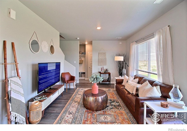 living room featuring dark hardwood / wood-style flooring