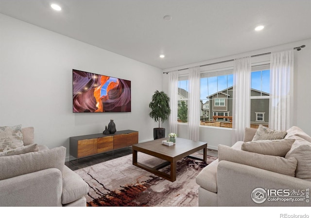 living room featuring wood finished floors and recessed lighting