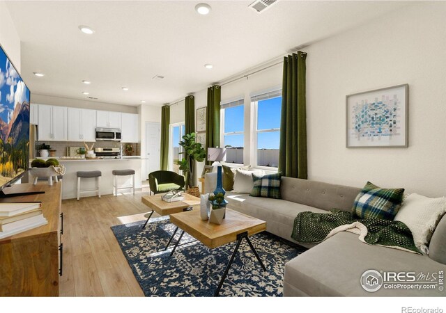 living room with light hardwood / wood-style floors