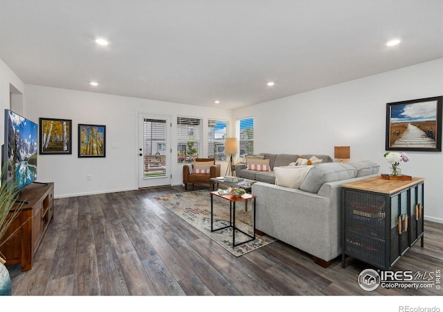 3583 Booth Falls Dr, Loveland, CO 80538 - living area featuring wood finished floors, recessed lighting, and baseboards