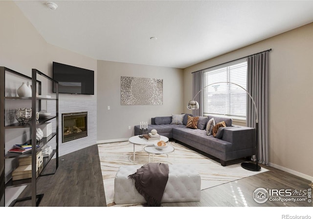 living room with hardwood / wood-style flooring