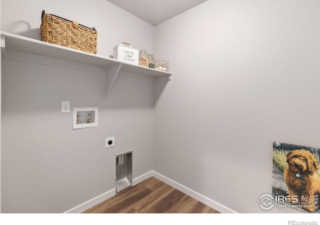 washroom featuring dark wood-type flooring, washer hookup, and hookup for an electric dryer