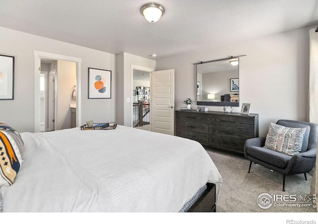 bedroom featuring carpet flooring and ensuite bathroom