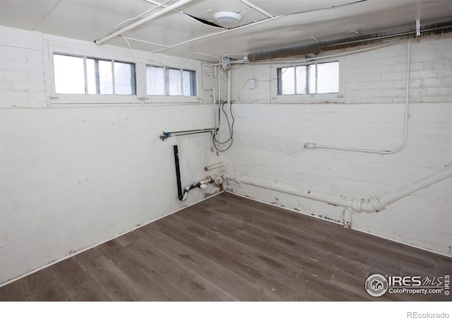 basement with wood-type flooring