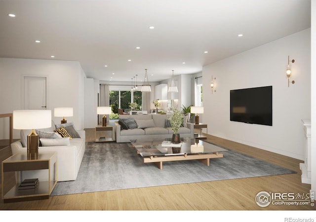 living room with wood-type flooring