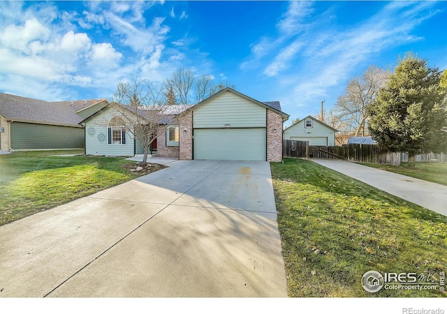 ranch-style house with a garage and a front yard