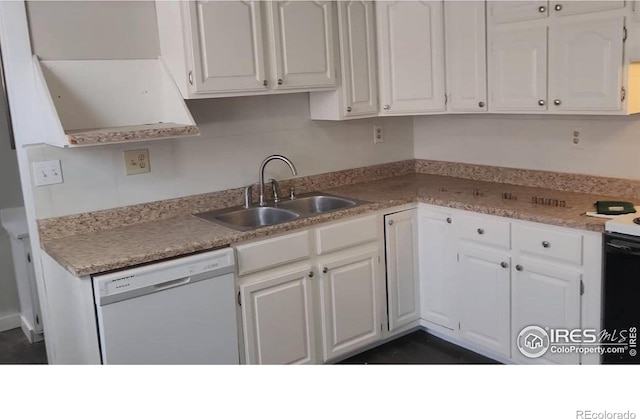 kitchen with white cabinetry, sink, and white dishwasher