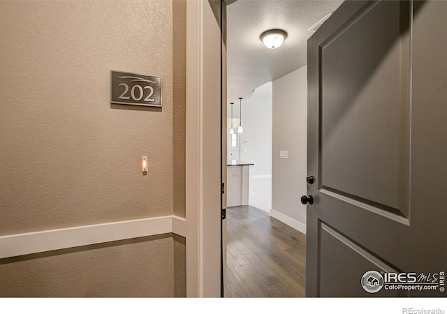 corridor with dark wood-type flooring