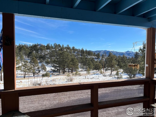 exterior space featuring a mountain view