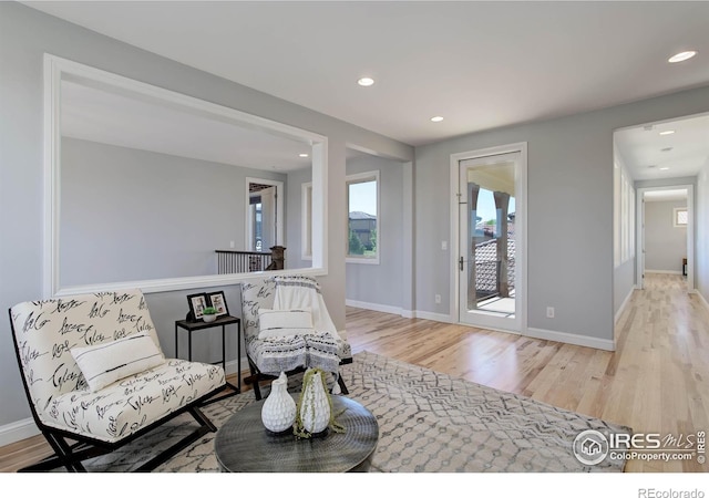 sitting room featuring light hardwood / wood-style flooring