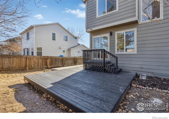 wooden deck featuring a fenced backyard