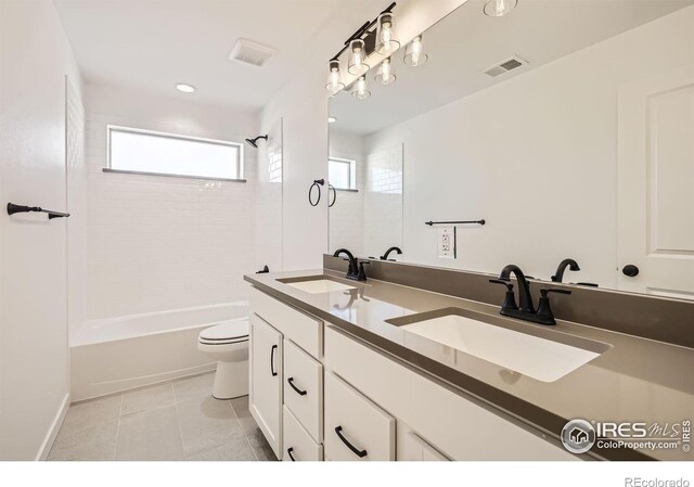 bathroom with toilet, visible vents, a sink, and tile patterned floors