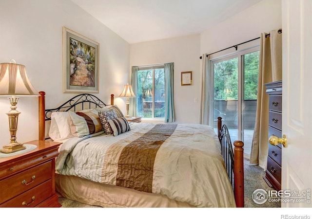 carpeted bedroom featuring access to outside and multiple windows