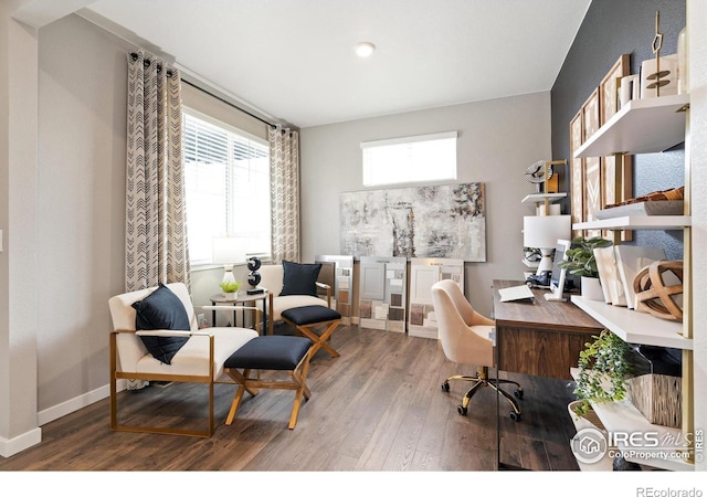 home office with hardwood / wood-style flooring