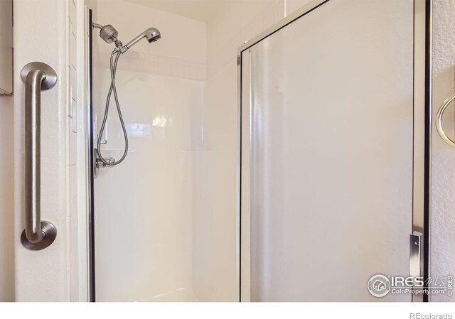 bathroom featuring a shower with shower door