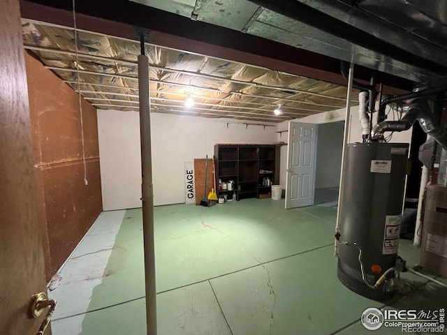 basement featuring gas water heater