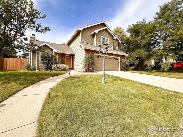 view of front of home featuring a front lawn and a garage