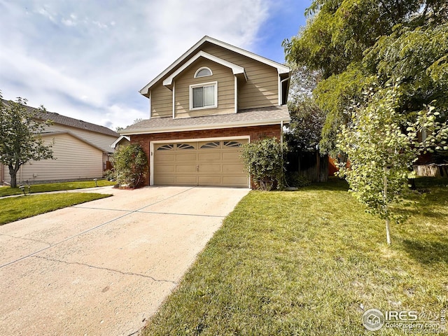 front of property featuring a garage and a front lawn