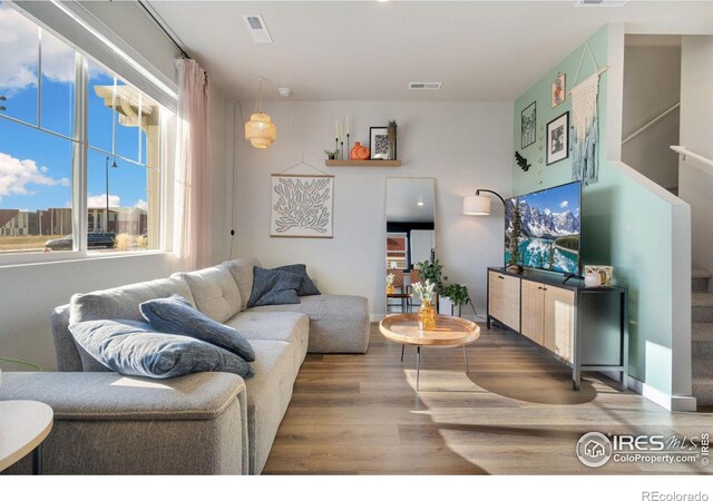 living room with hardwood / wood-style floors