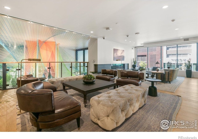 living room with light hardwood / wood-style flooring