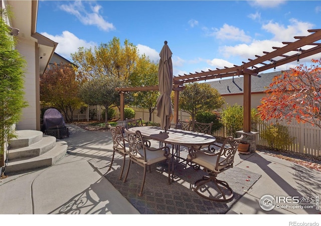 view of patio / terrace featuring a pergola