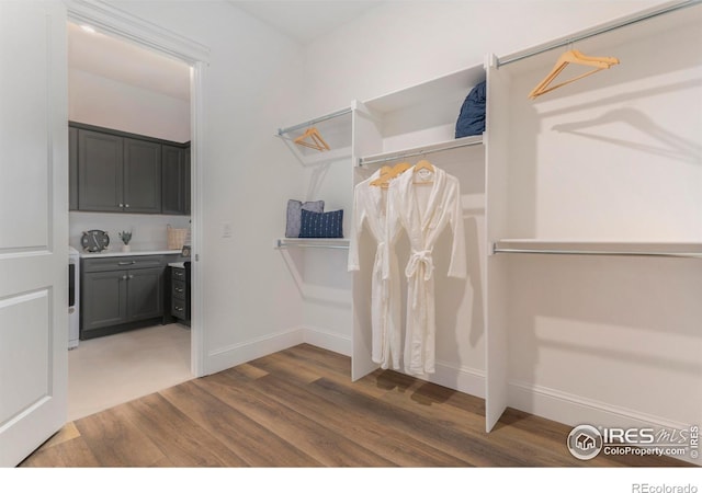 walk in closet featuring wood-type flooring