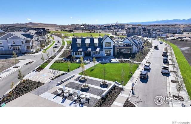 bird's eye view with a mountain view