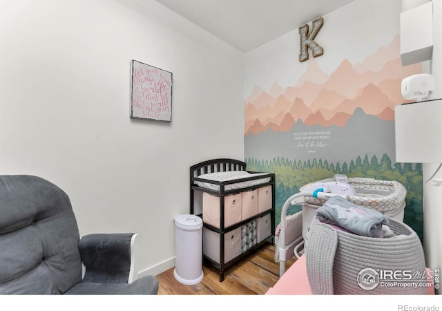 bedroom with light hardwood / wood-style floors