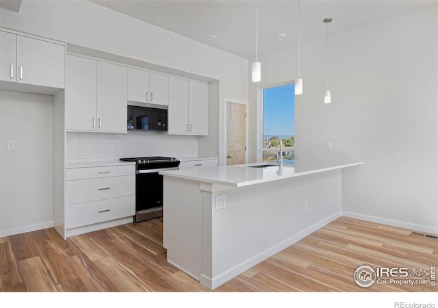 733 Kubat Ln Unit A, Longmont, CO 80503 - kitchen with stainless steel microwave, range, light wood-type flooring, and white cabinetry