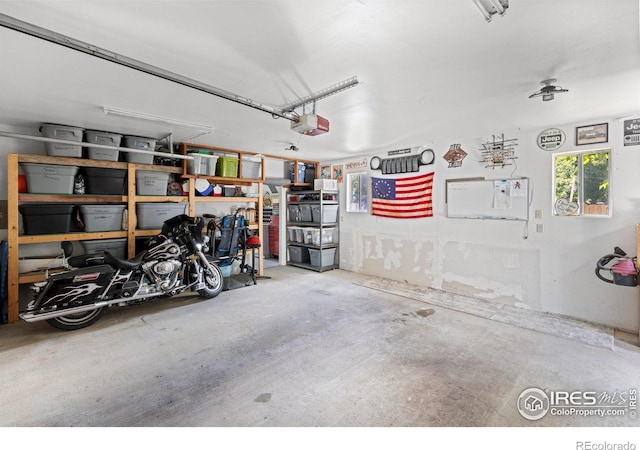 garage with a garage door opener