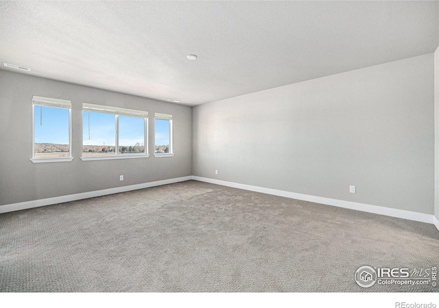 empty room featuring carpet floors and a textured ceiling