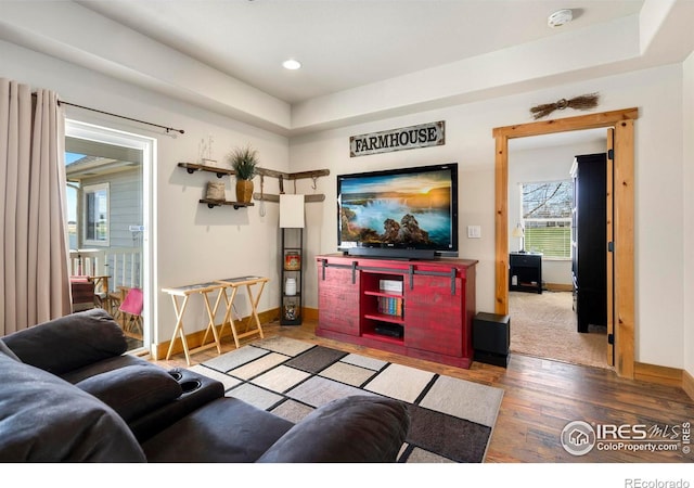 living room with hardwood / wood-style flooring