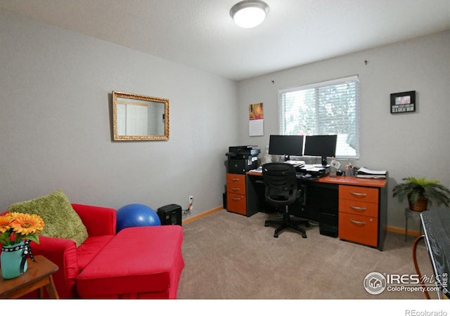 view of carpeted home office