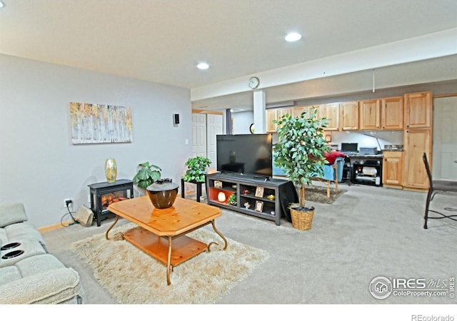 living room with light carpet