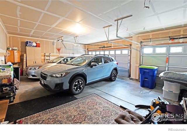 garage with a garage door opener