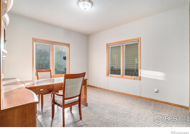 view of carpeted dining area