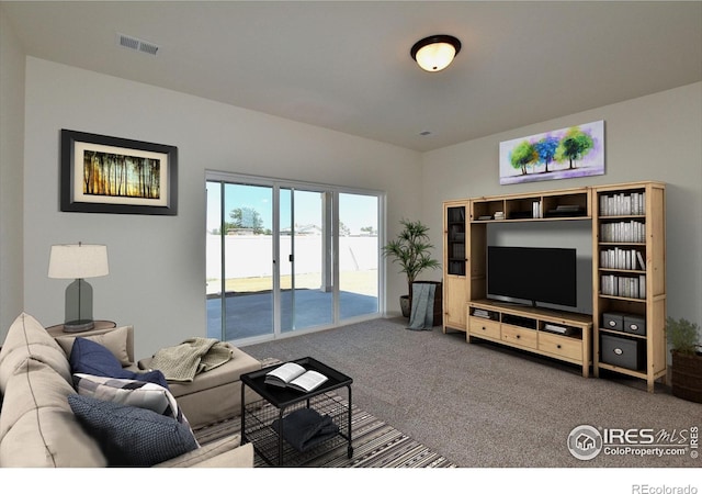 living room featuring carpet