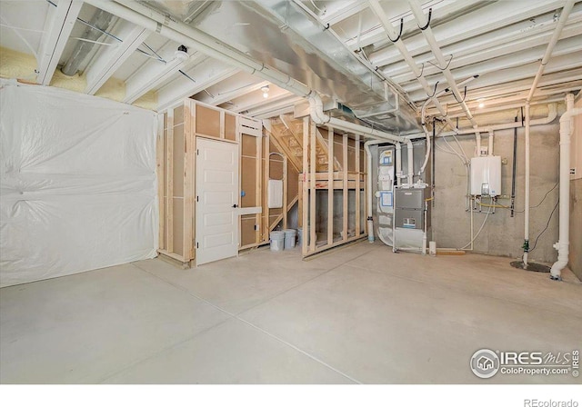 basement with tankless water heater