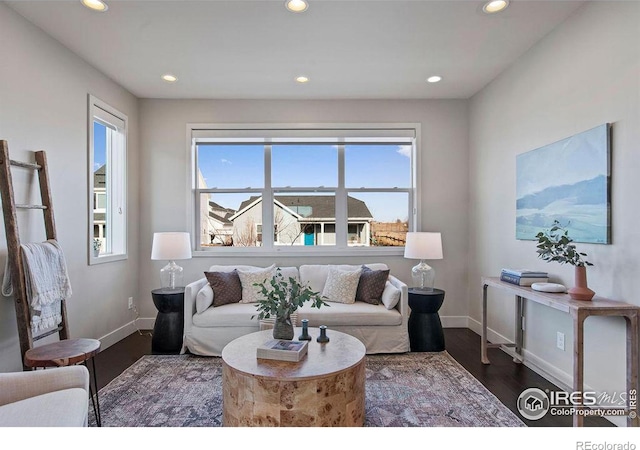 living room featuring dark hardwood / wood-style floors