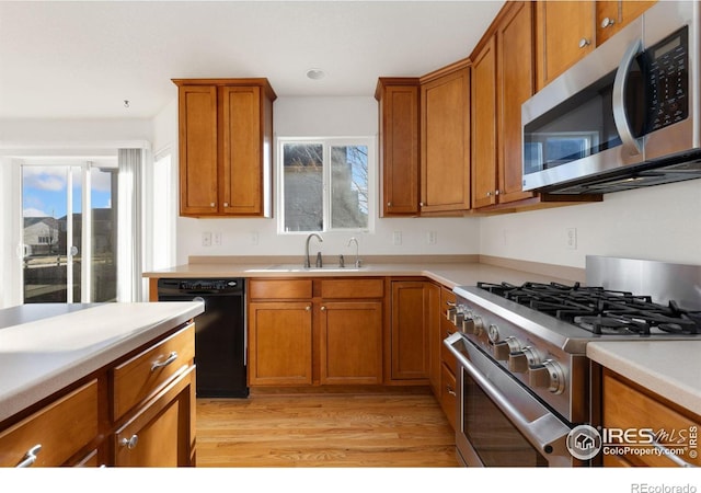 kitchen featuring stainless steel appliances, light hardwood / wood-style floors, and sink