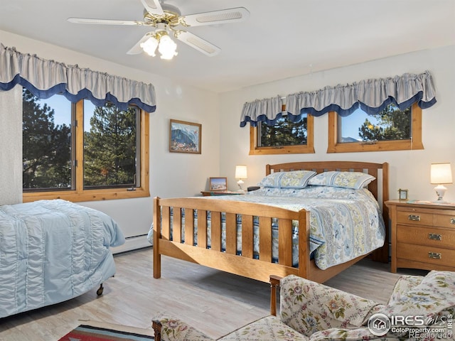 bedroom featuring ceiling fan and light wood-type flooring