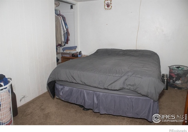 bedroom with carpet and a closet