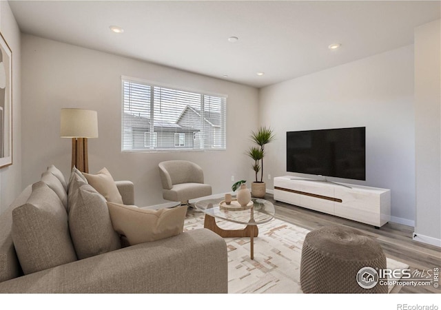 living room with light hardwood / wood-style flooring