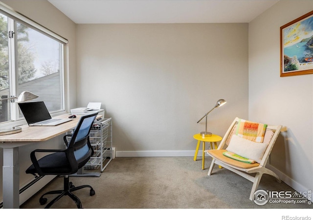 view of carpeted home office