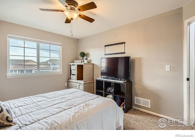 bedroom with carpet and ceiling fan