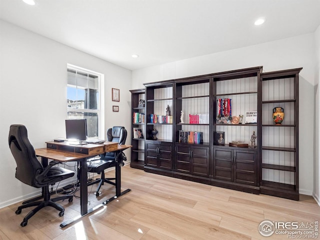 office area featuring light hardwood / wood-style floors