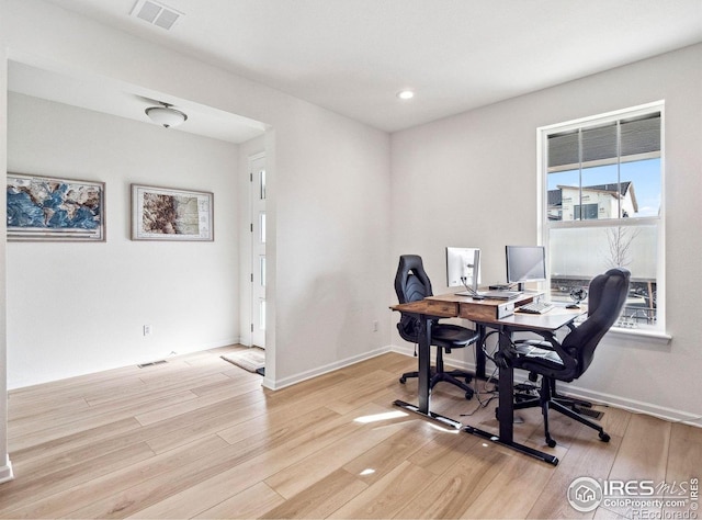 office area featuring light wood-type flooring