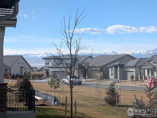 exterior space featuring a mountain view