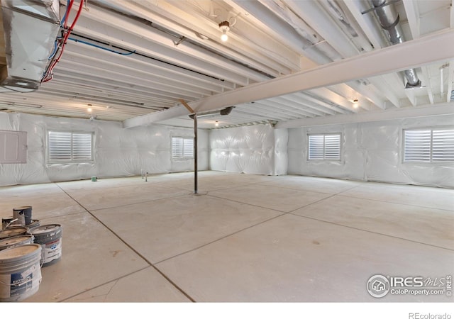 basement with electric panel