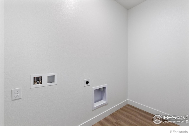 laundry area with hardwood / wood-style floors, electric dryer hookup, and hookup for a washing machine